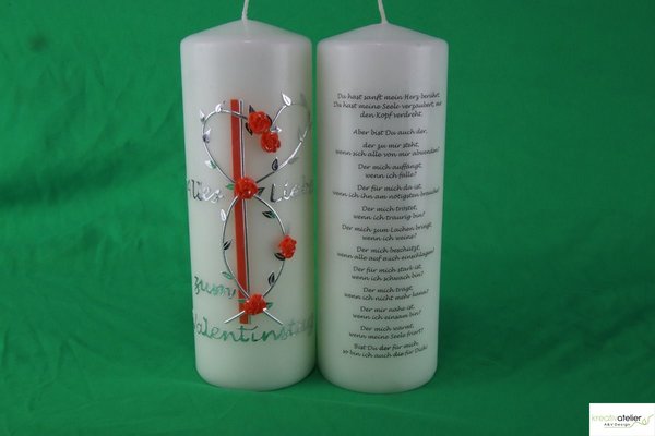 Kerze mit Blumenranke und persönlichem Gedicht auf der Rückseite als Liebesbeweis