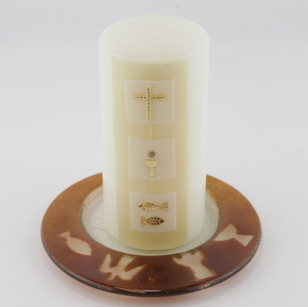 Glasteller mit christlichen Symbolen