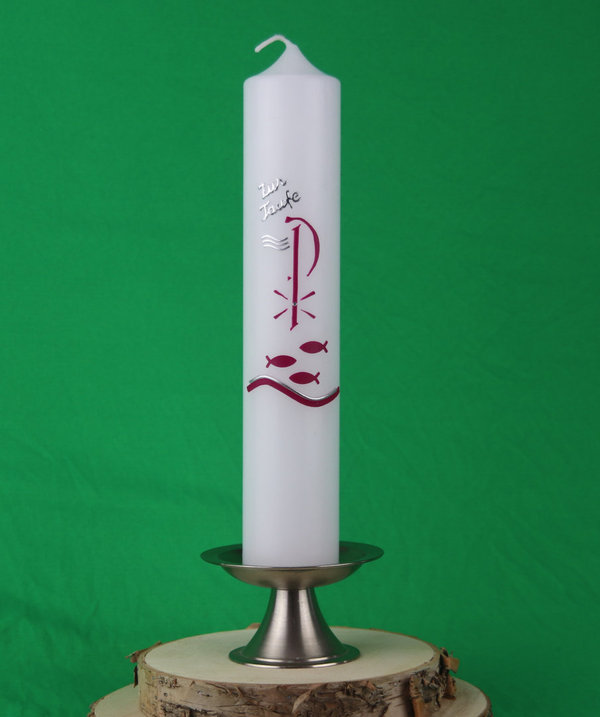 Messing-Leuchter auf Fuß mit großem Dorn, vernickelt matt gebürstet, für Kerzen von 50 bis 60 mm
