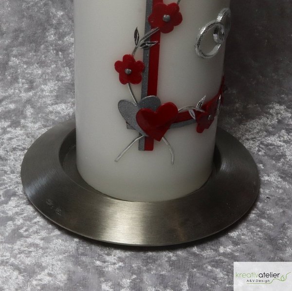 Flacher Metall-Leuchter, Messing matt vernickelt, gebürstet, für Kerzen mit 80 mm Durchmesser
