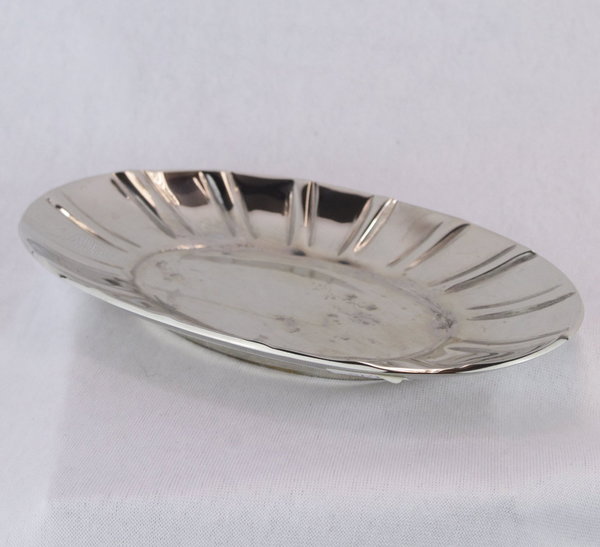 Flacher Metall-Leuchter aus Messing poliert, (glänzend, silber) oval