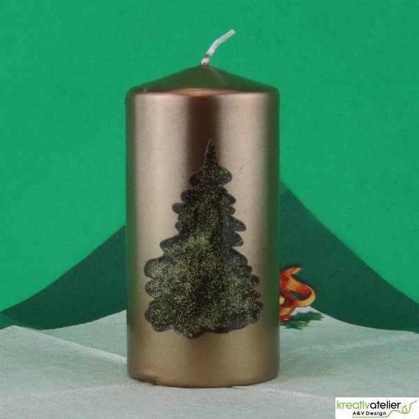 Bronzene Weihnachtskerze mit braunem Tannenbaum