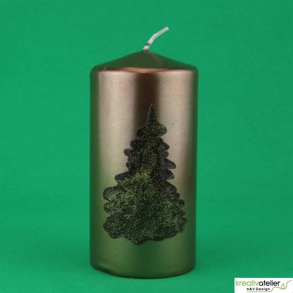 Bronzene Weihnachtskerze mit braunem Tannenbaum