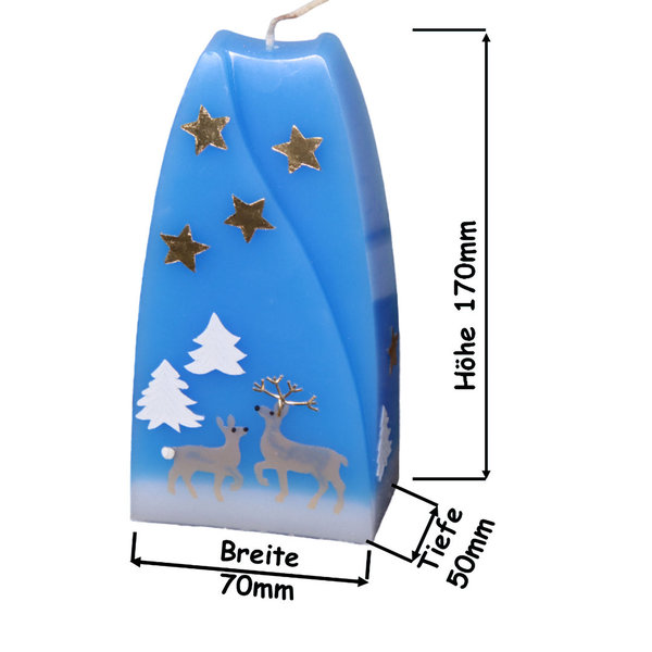 blaue Formenkerze Doppelbogen mit Waldtiere, Winterlandschaft